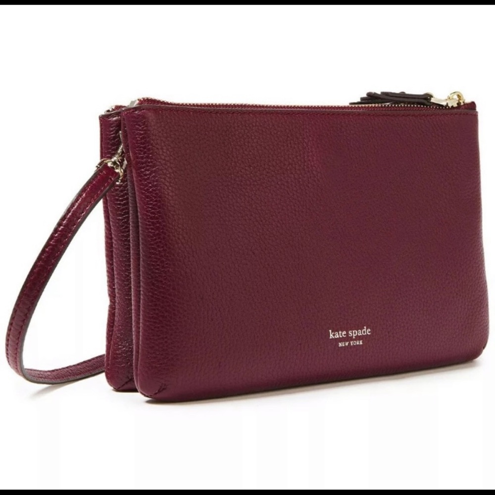 Kate Spade New York Polly Medium Pebble Leather Wristlet Merlot